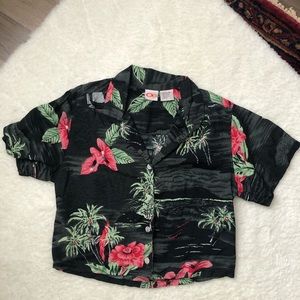 Vintage OP Cropped Hawaiian Button Down Shirt